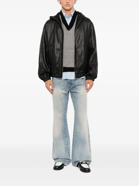 ssstein lamb leather hood jacket