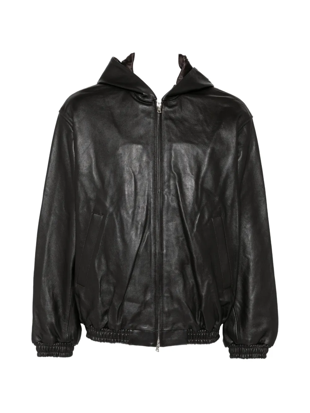 Ssstein Lamb Leather Hood Jacket In Black