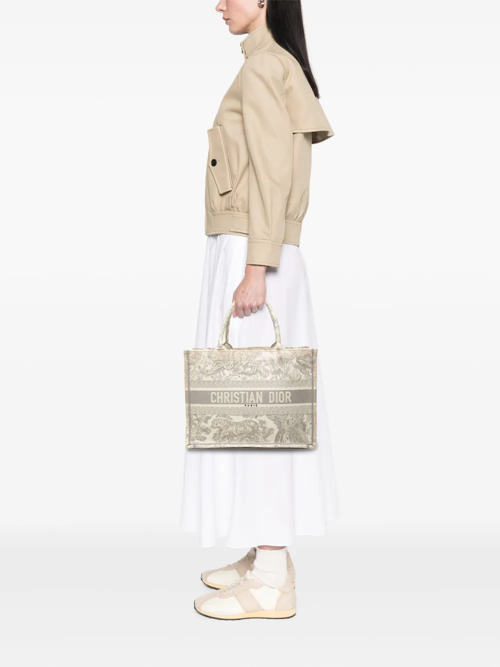 Christian Dior Pre-Owned 2020 medium Dioriviera Toile de Jouy Book canvas shopper met borduurwerk Grijs
