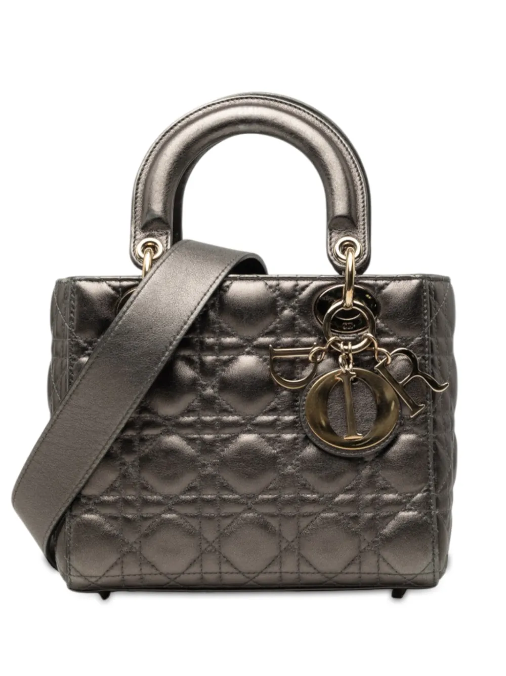 Christian Dior Pre-Owned 2022 kleine Cannage My ABCDior Lady Dior Satchel-Tasche aus Lammleder in Metallic-Optik - Grau