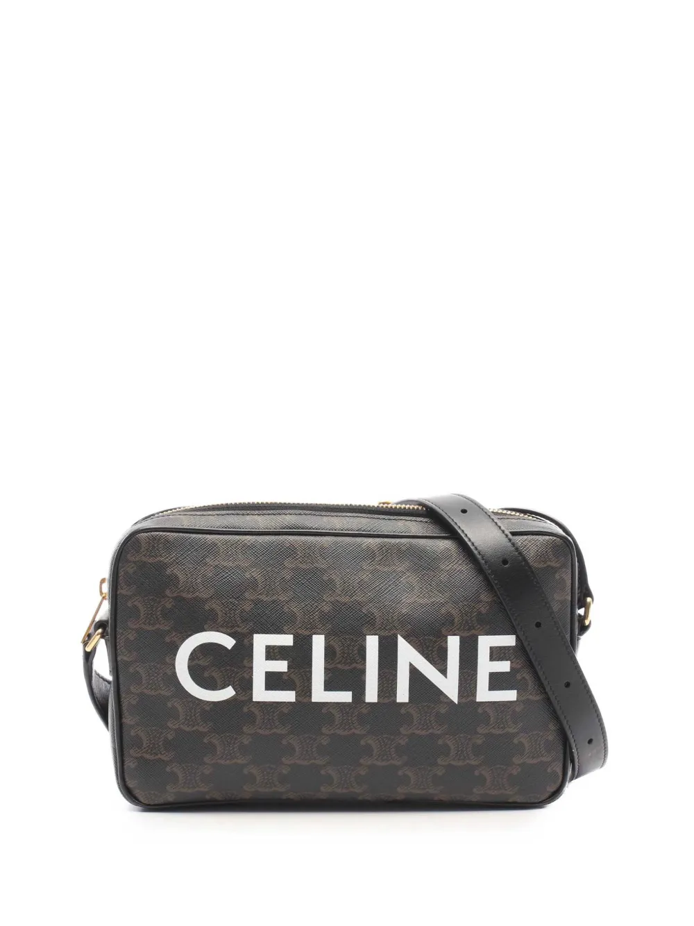 Celine Pre-Owned 2010-2026 Medium Triomphe Coated Canvas Logo crossbody bag - Nero