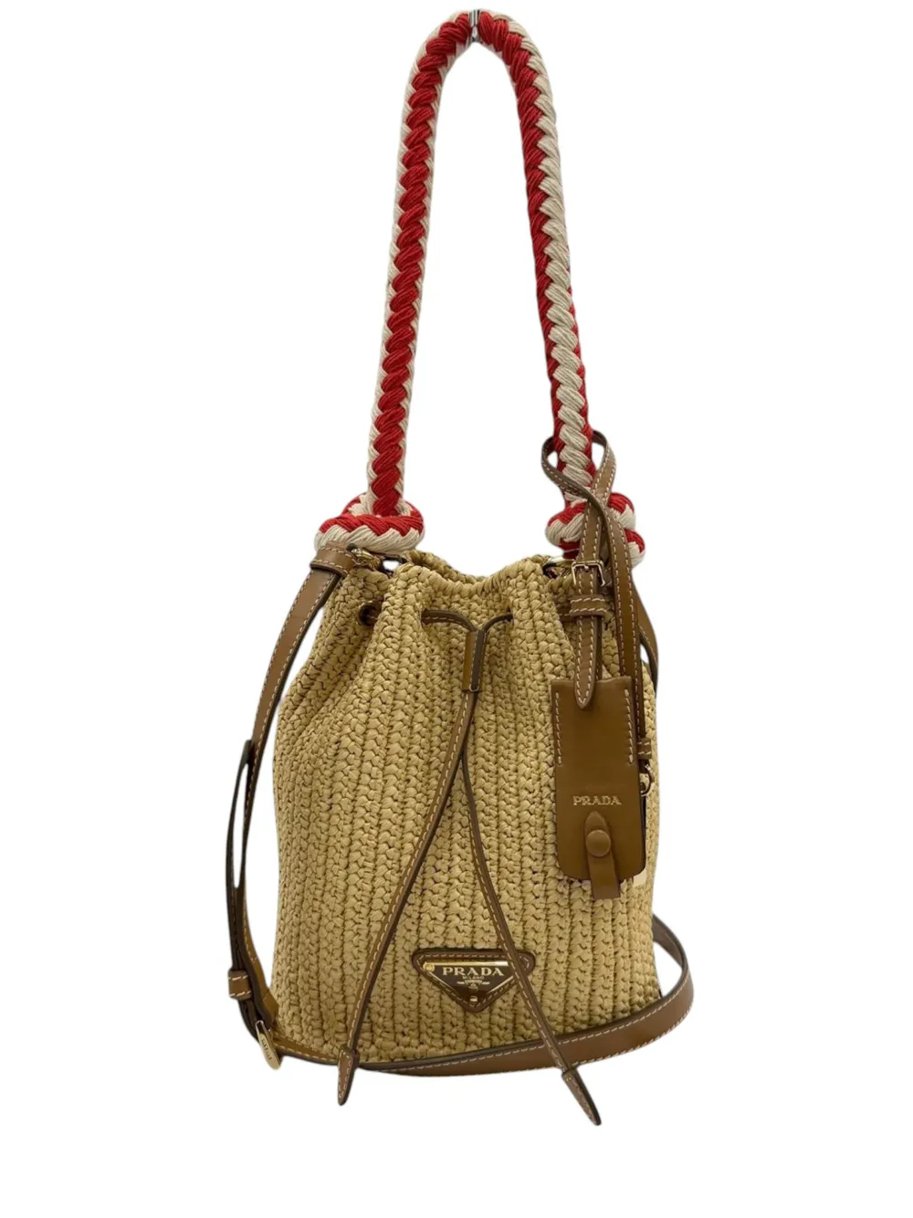 Prada Pre-Owned 2013-2026 Mini Raffia Effect Crochet Bucket Bag satchel - Toni neutri