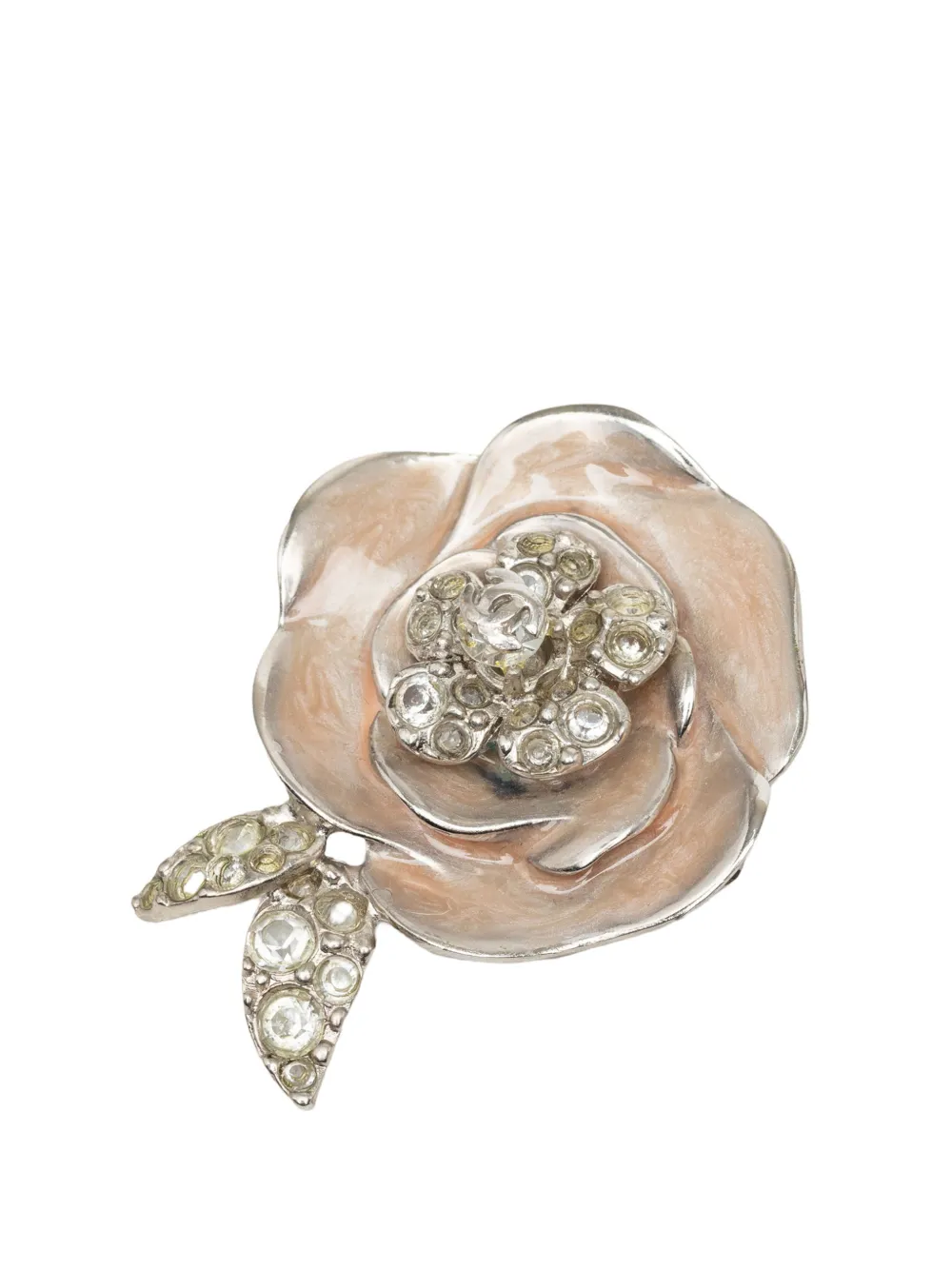CHANEL Pre-Owned 2004 CC Brass Enamel Strass Camellia Brooch costume brooch - Argento