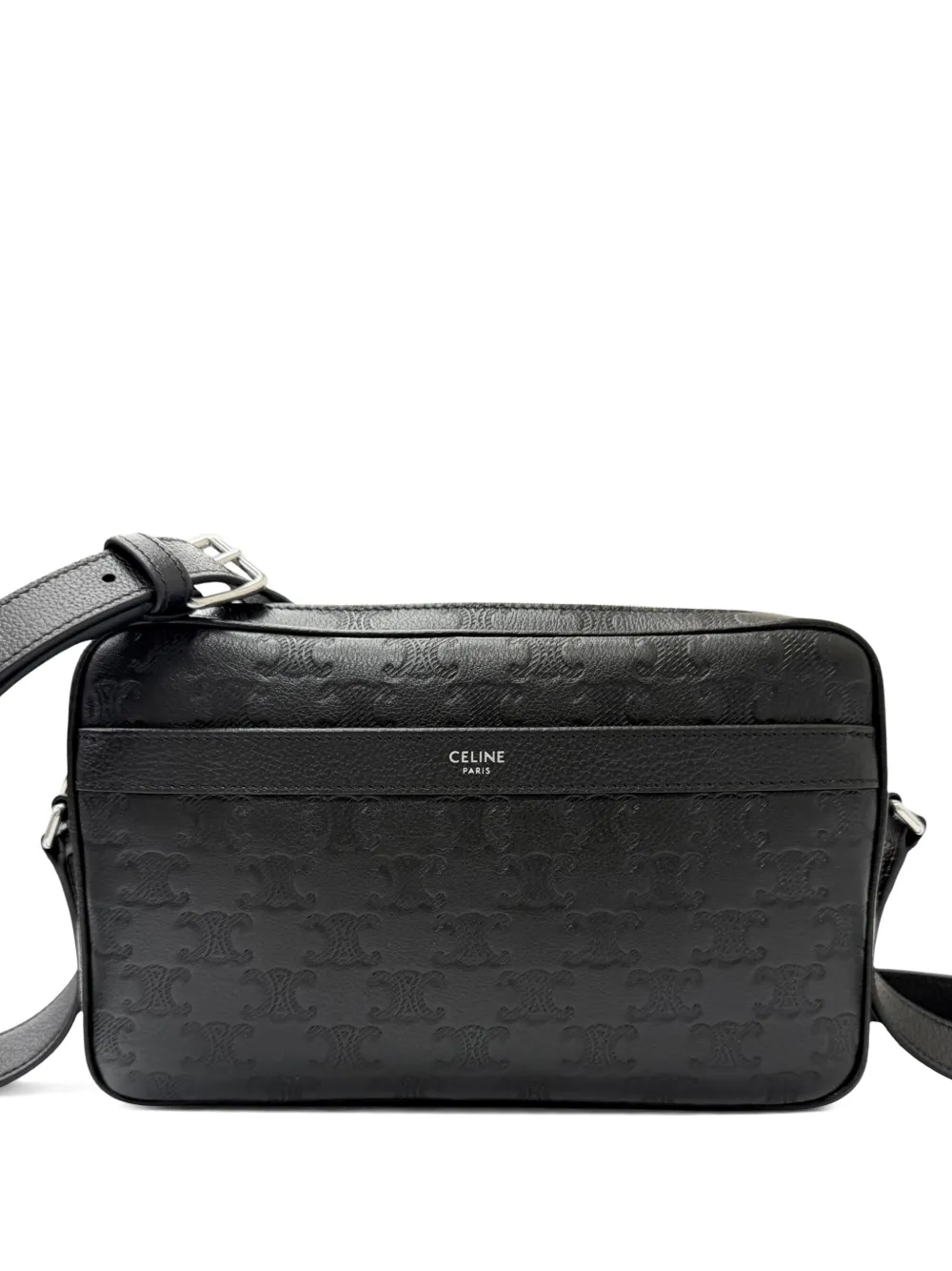 Celine Pre-Owned 2023-2026 Medium Triomphe Embossed Calfskin Messenger Bag crossbody bag - Nero