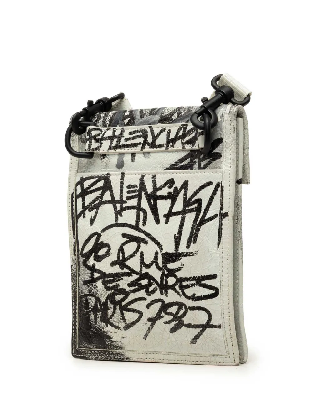 Balenciaga Pre-Owned 2019-2026 kleine Graffiti Explorer lamsleren crossbodytas Wit