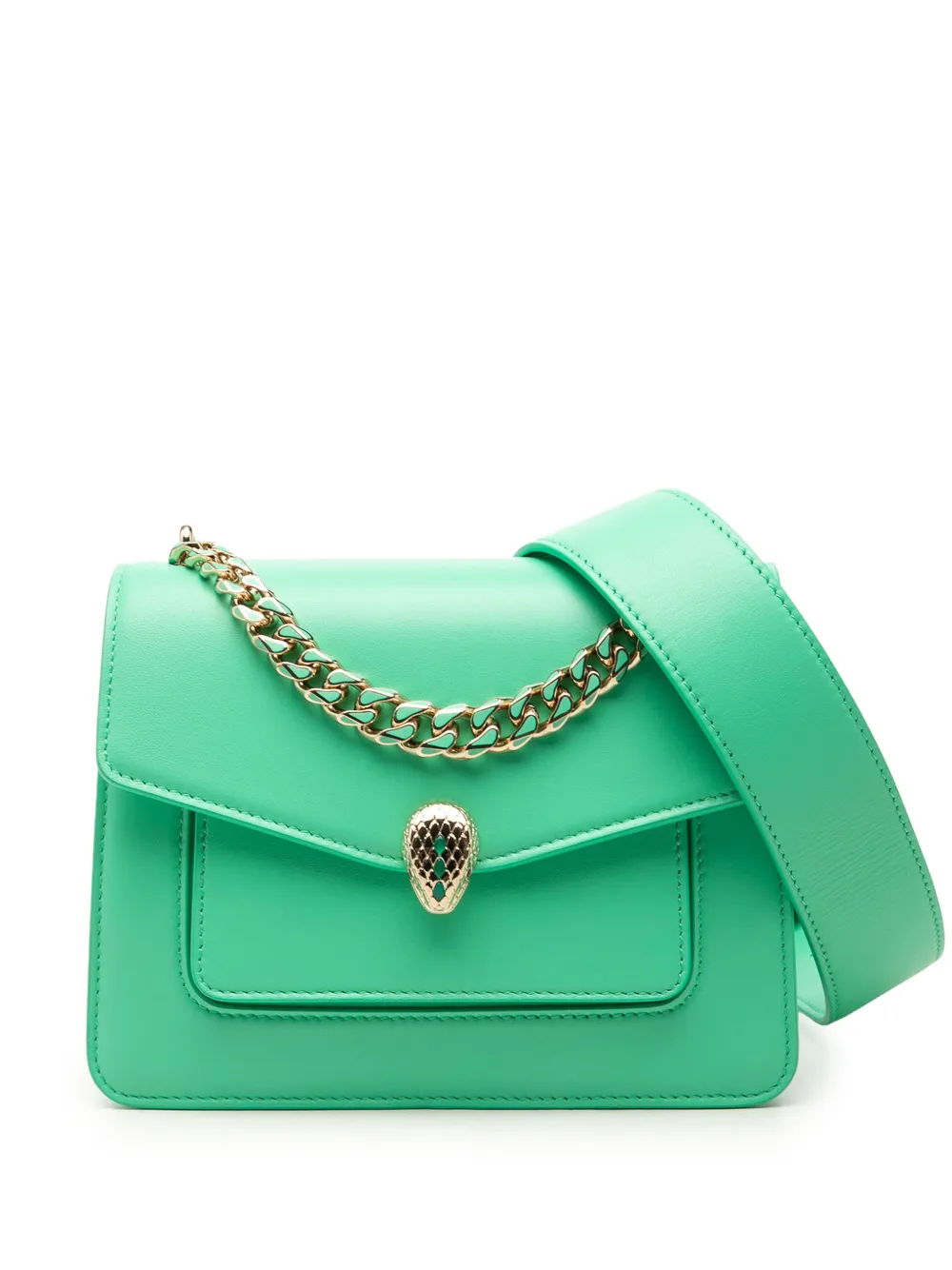 Bvlgari Pre-Owned 2000-2026 Leather Serpenti Forever Maxi Chain Top Handle Bag satchel - Green