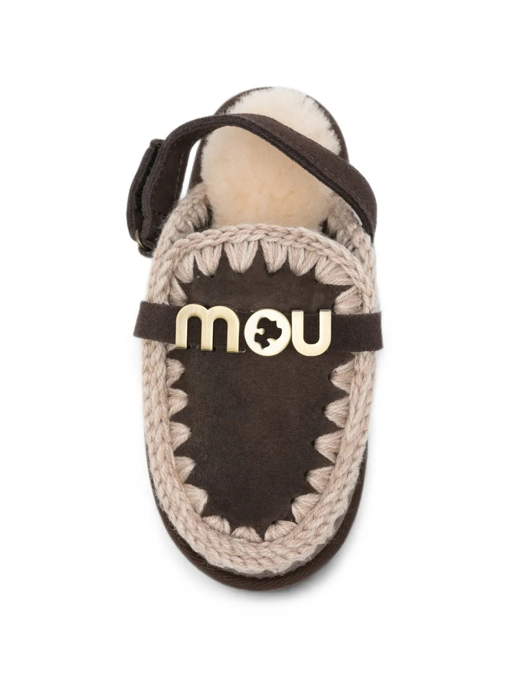 Mou Kids crochet-trim touch-strap slippers Bruin