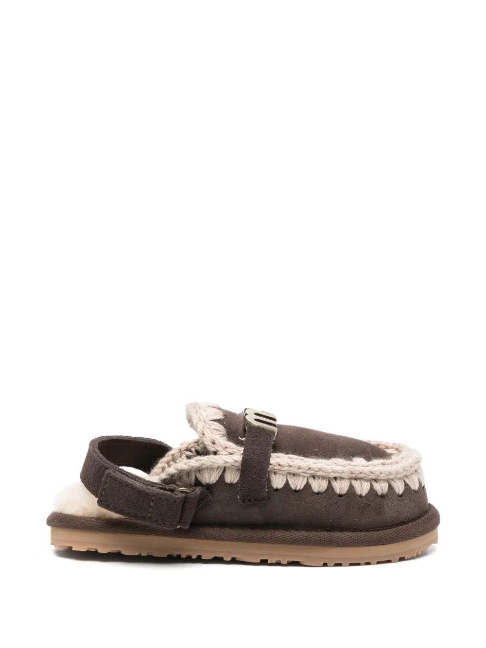 Mou Kids crochet-trim touch-strap slippers - Marrone