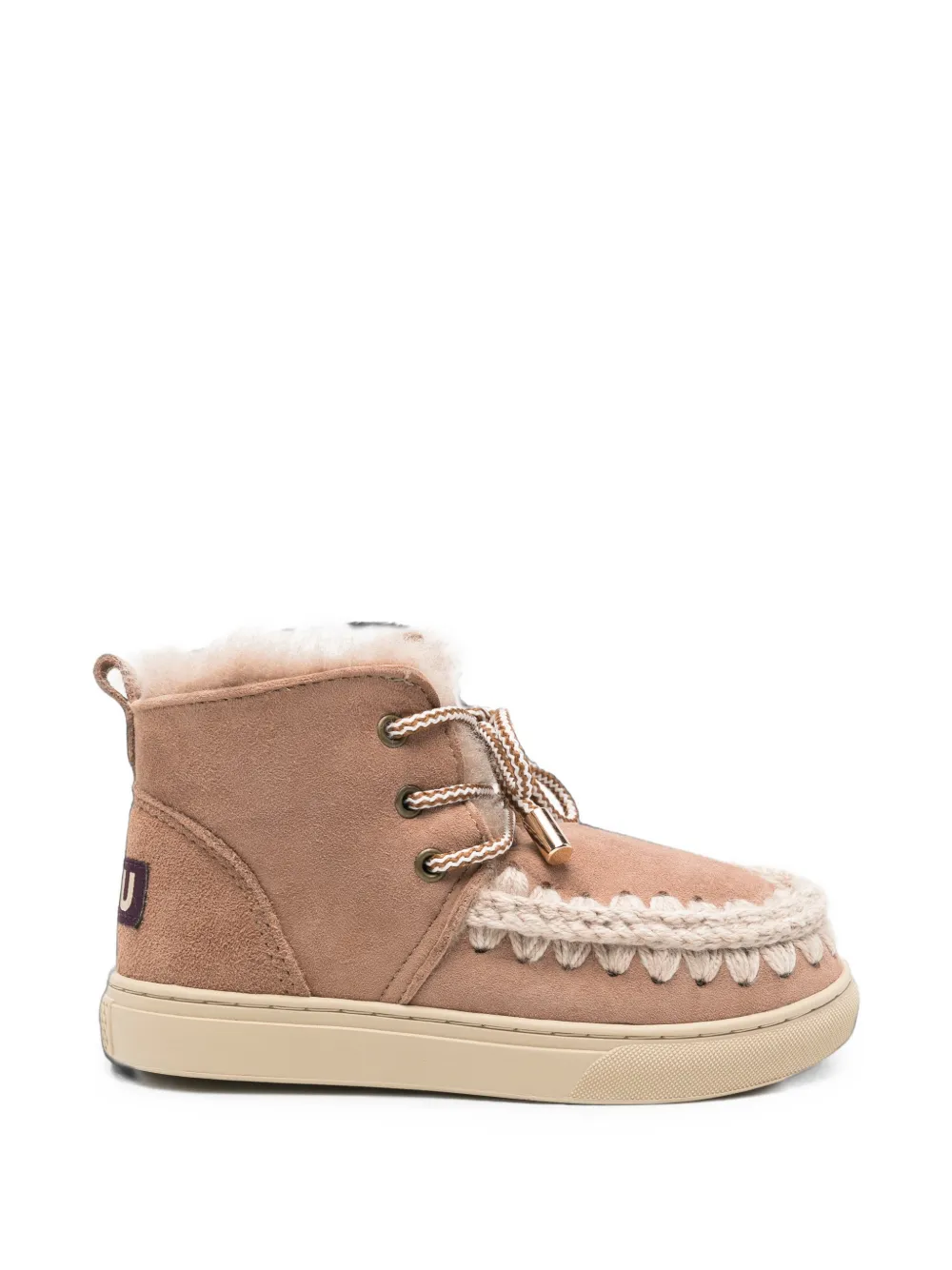 Mou Kids crochet-trim lace-up ankle boots Bruin