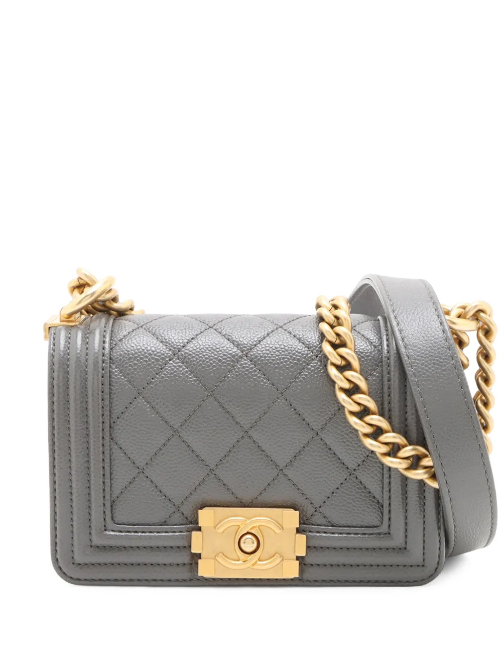 CHANEL Pre-Owned 2021-2026 Mini Quilted Caviar Boy Flap shoulder bag - Grigio