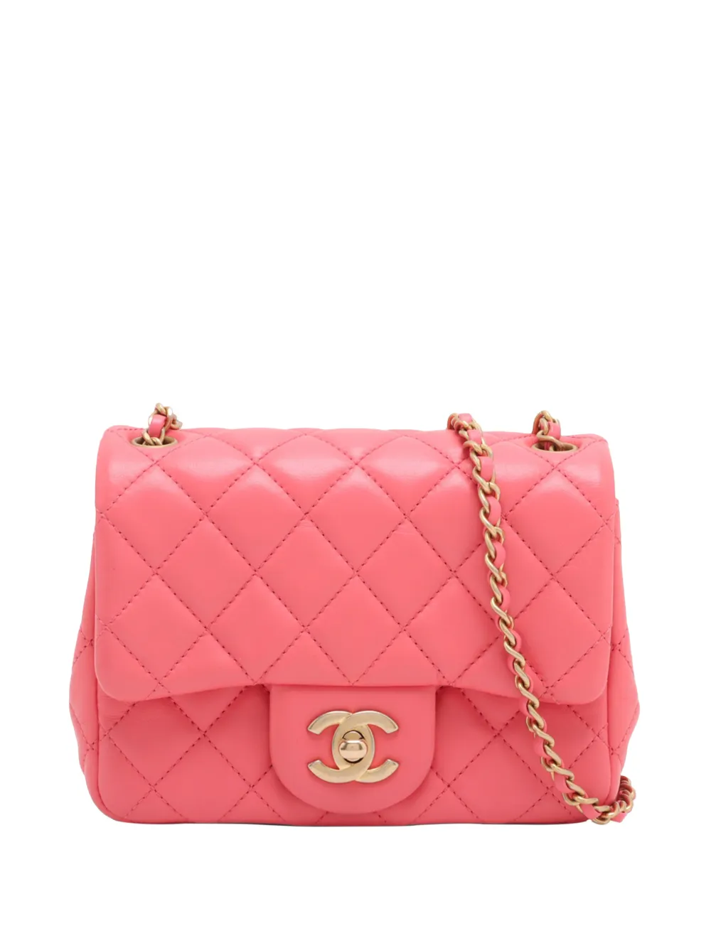 CHANEL Pre-Owned 2021 Mini Square Classic Lambskin Pearl Crush Single Flap crossbody bag - Rosa