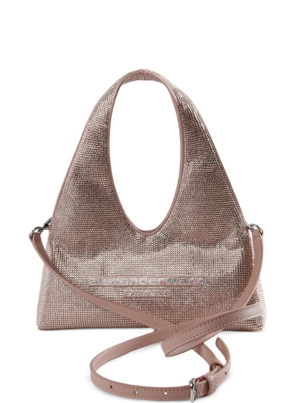 Alexander Wang crystal-embellished logo-patch shoulder bag - Rosa