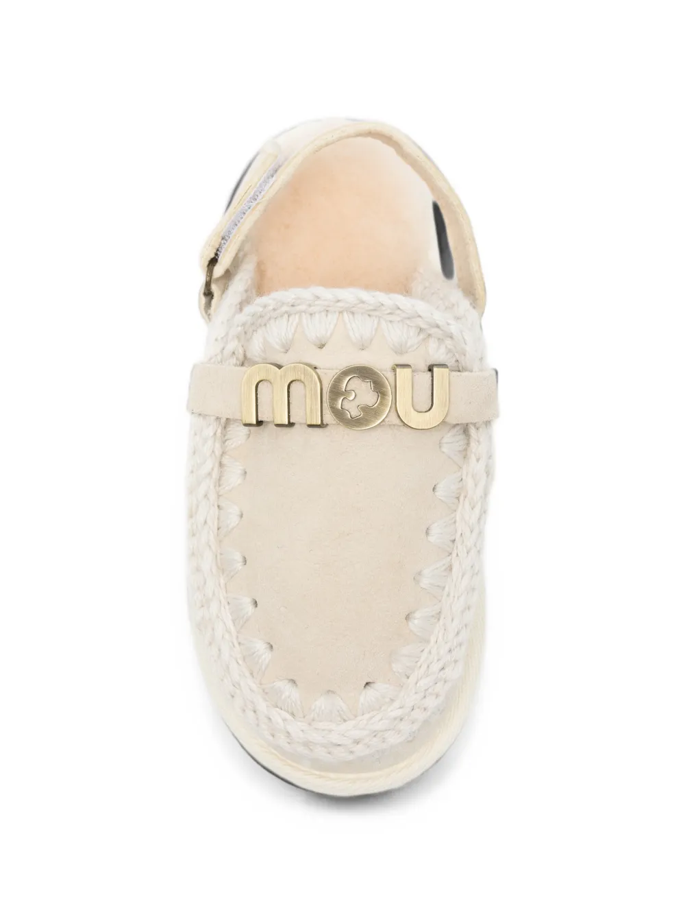 Mou Kids logo-plaque crochet-trim slippers Beige