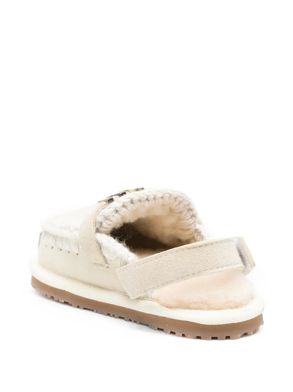 Mou Kids logo-plaque crochet-trim slippers Beige