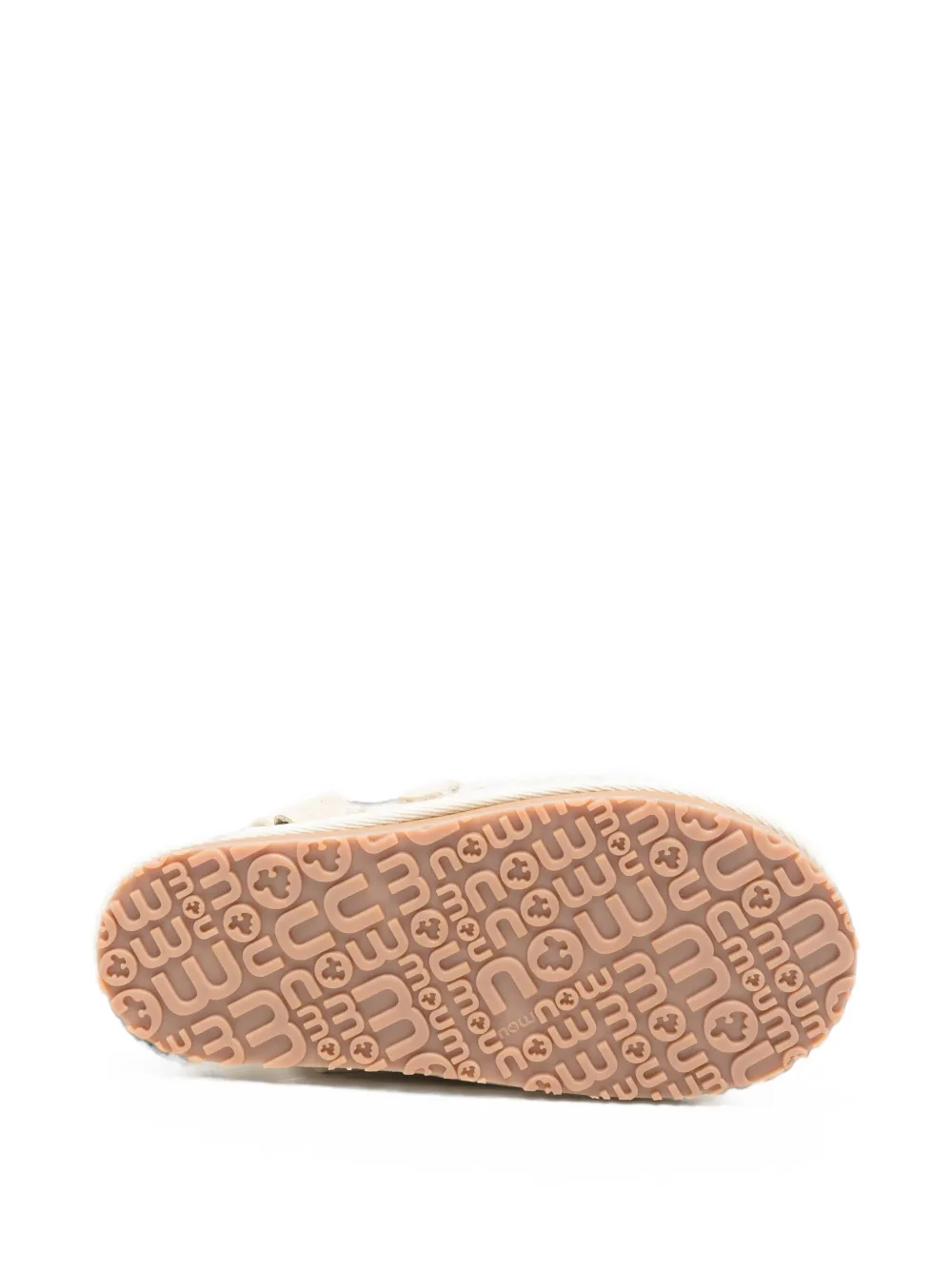 Mou Kids logo-plaque crochet-trim slippers Beige