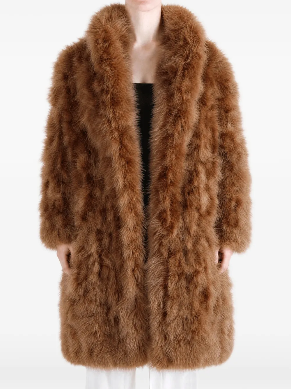 Yves Salomon manteau orné de plumes - Marron