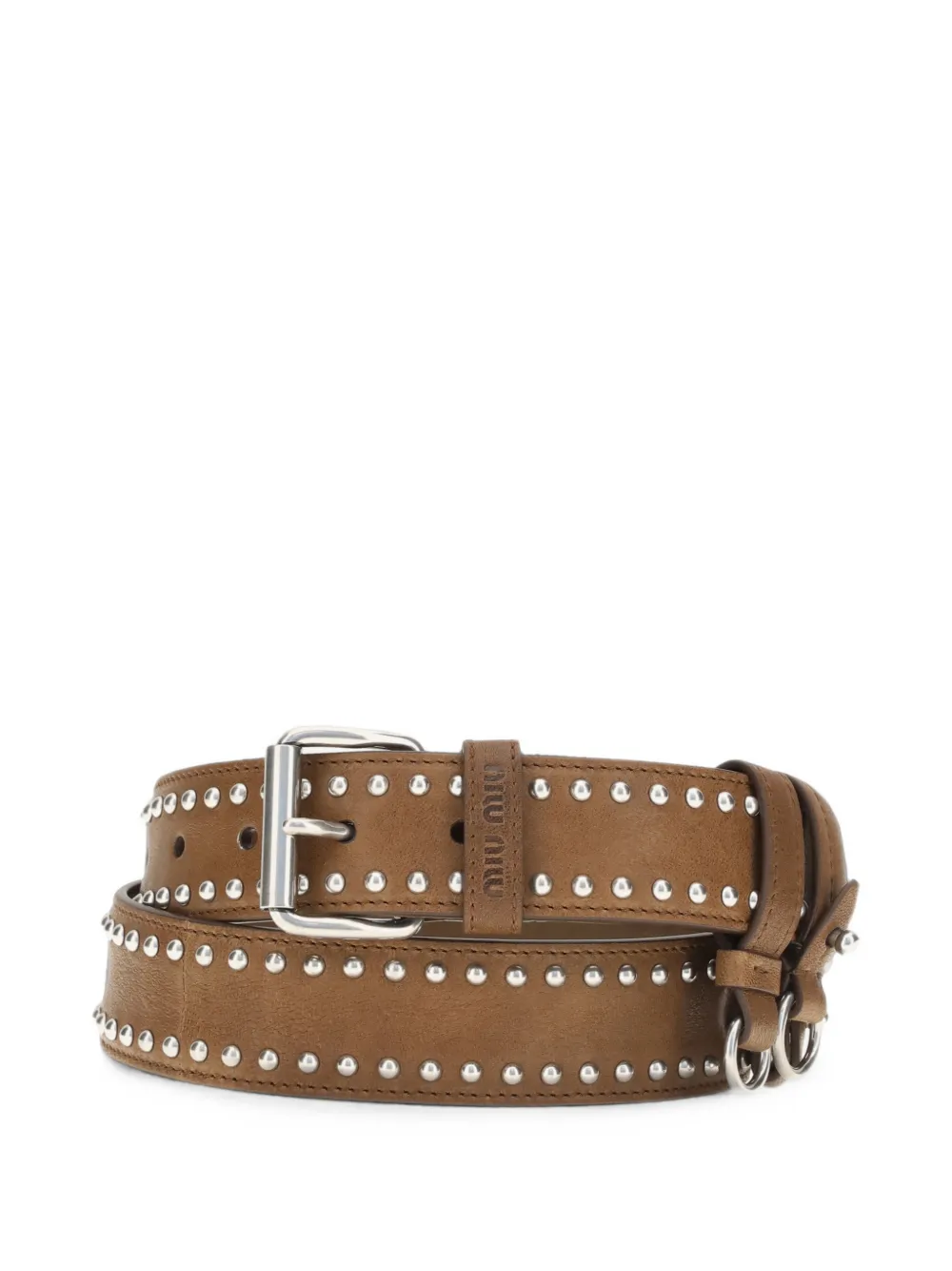 Miu Leren riem met studs Bruin