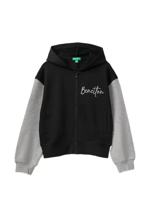 Benetton logo-embroidered colour-block hoodie