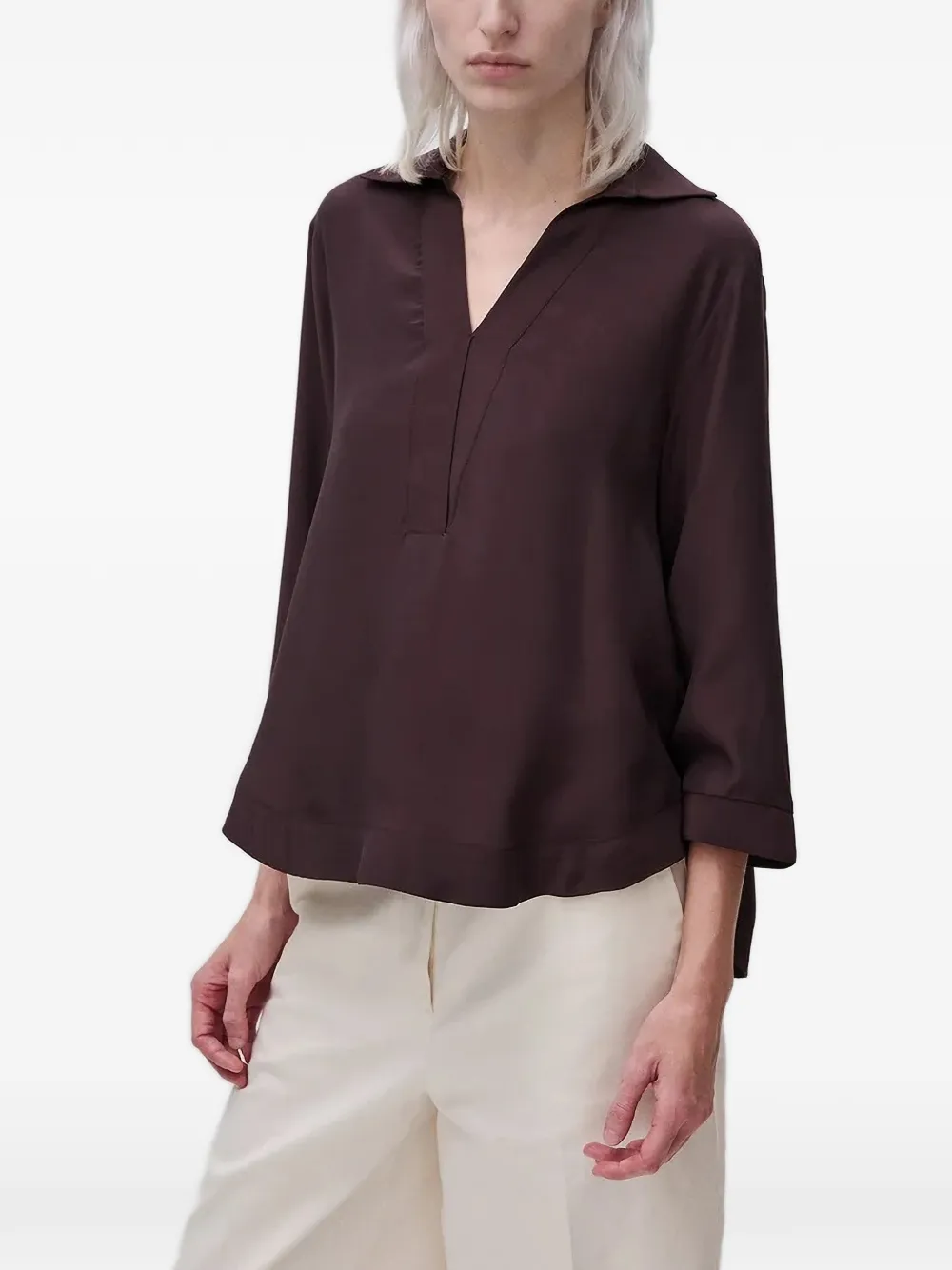 Benetton V-neck three-quarter sleeve blouse - Marrone