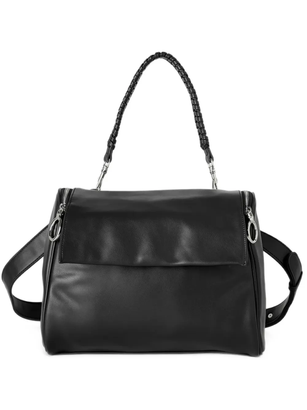 Benetton braided-handle zip-fastening shoulder bag - Nero