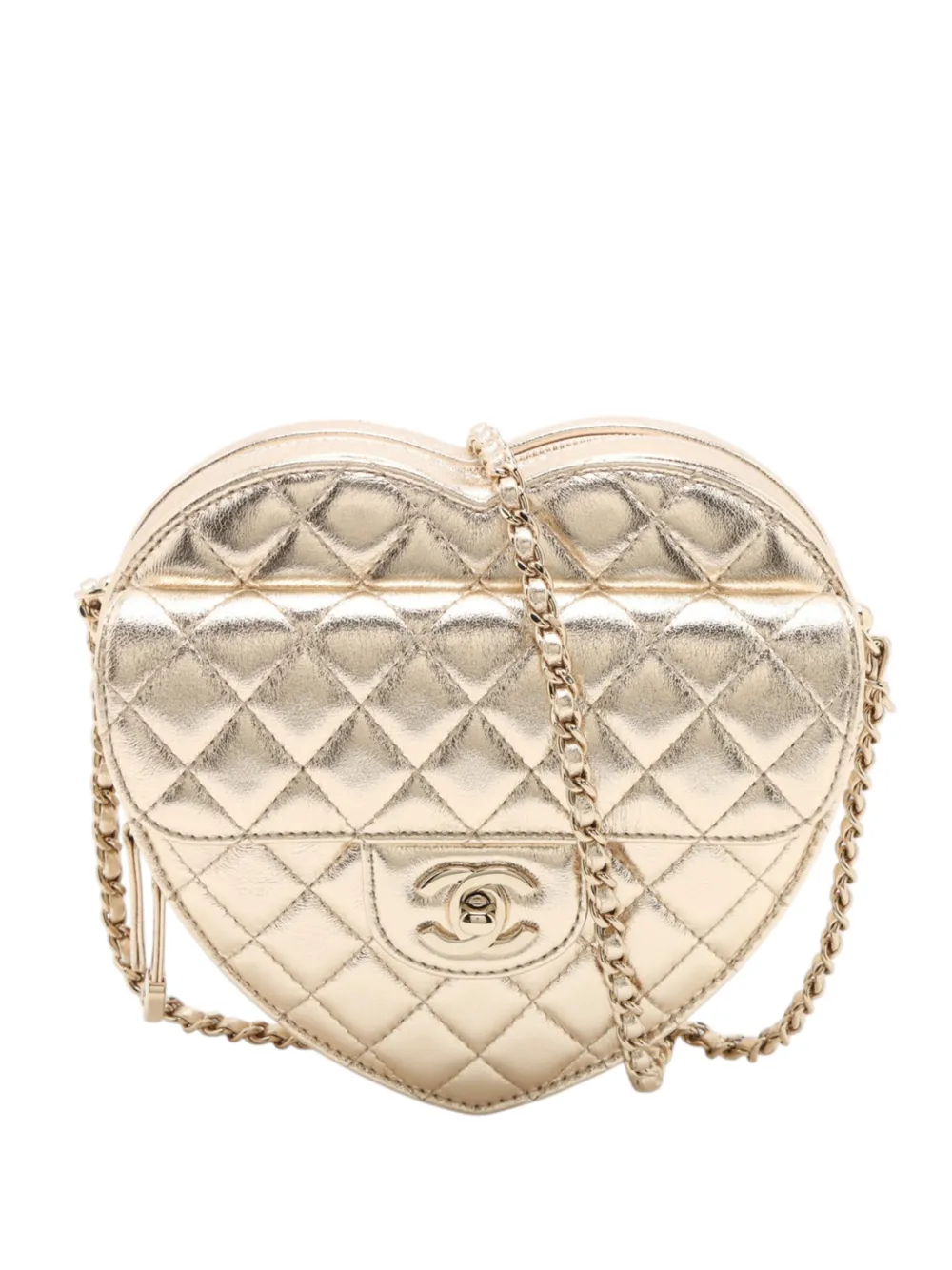 CHANEL Pre-Owned 2021-2026 Metallic Quilted Lambskin CC in Love Heart crossbody bag - Oro