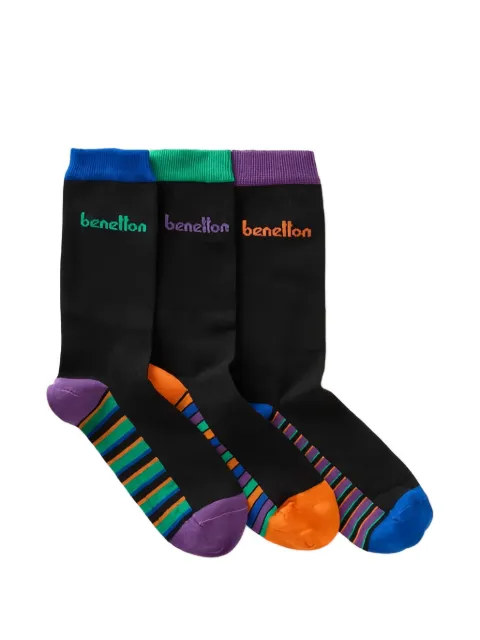 Benetton logo-embroidered striped socks pack (set of three)