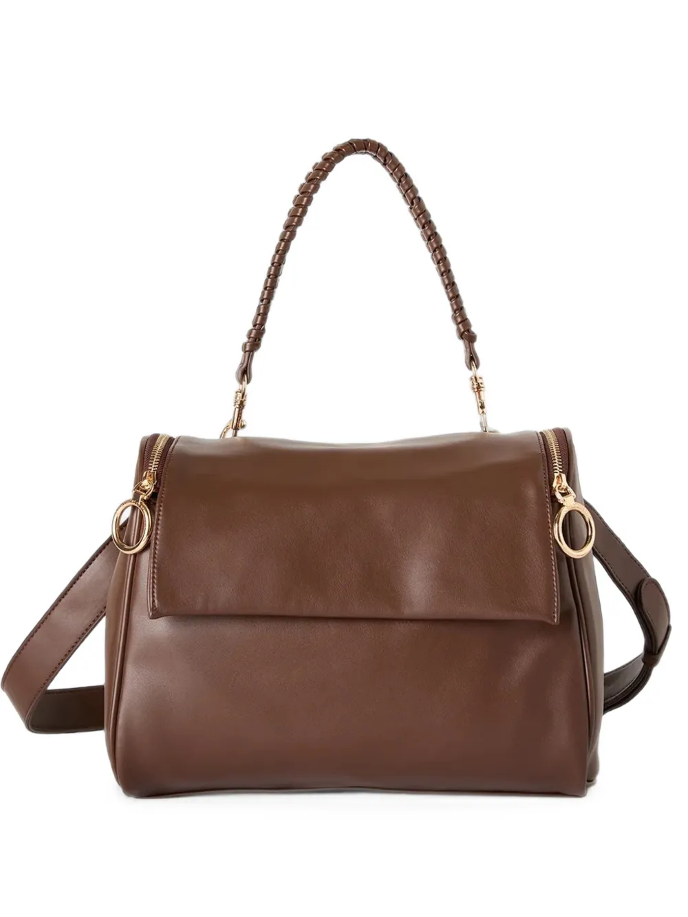 Benetton braided-handle flap-top crossbody bag - Marrone