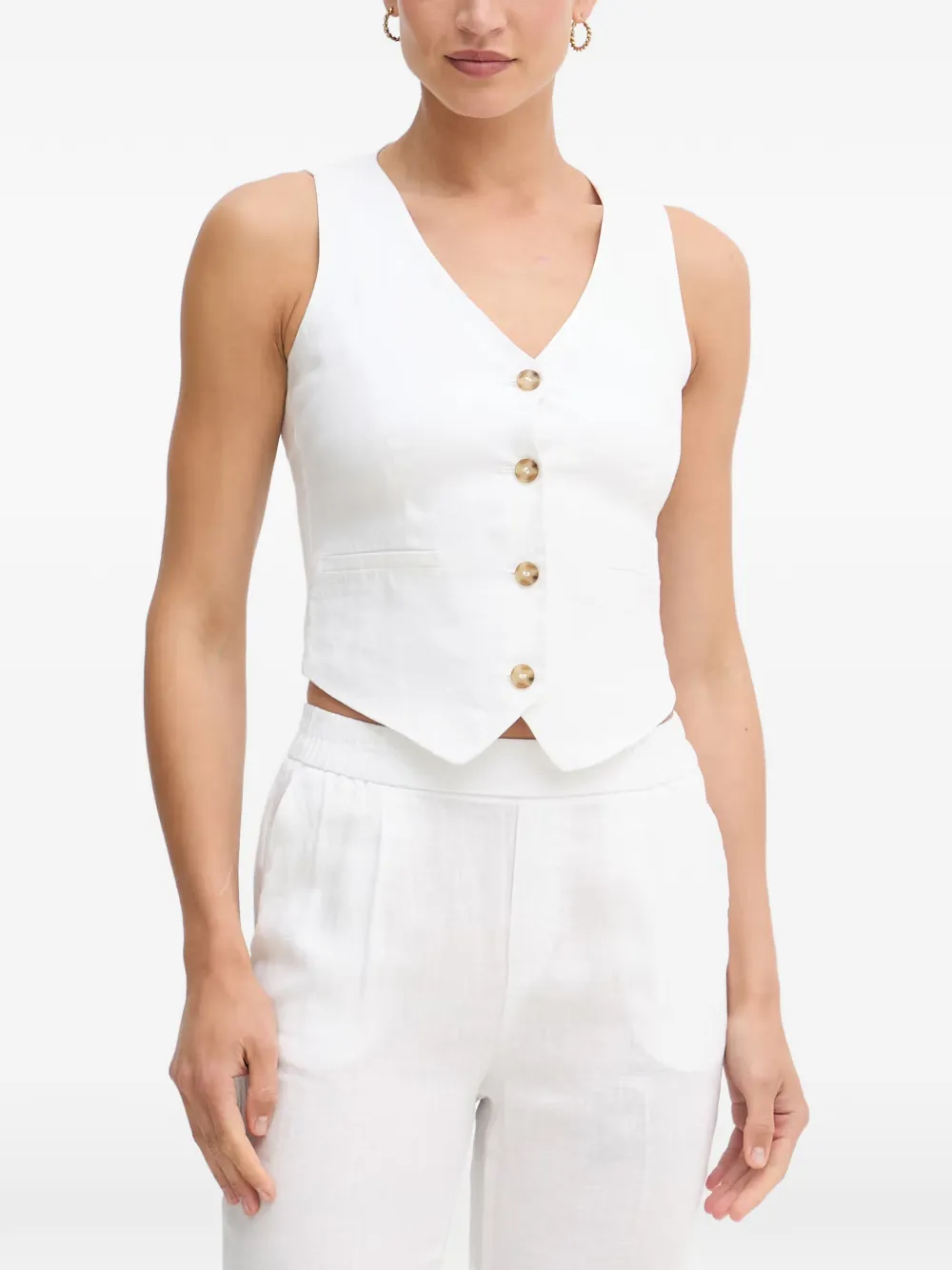 Benetton V-neck linen waistcoat - Bianco