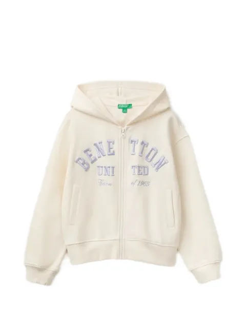 Benetton logo-embroidered zip-up hoodie