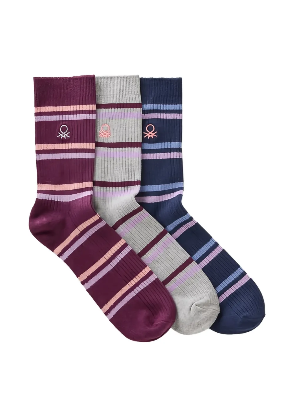 Benetton logo-embroidered striped socks pack (set of three) · OS