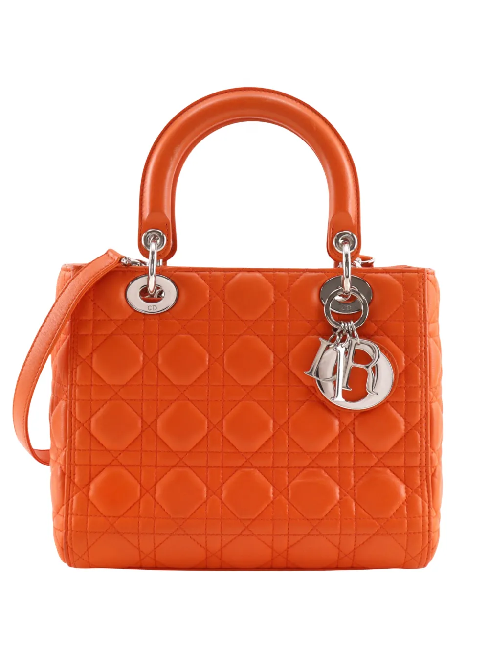 Christian Dior Pre-Owned 2000-2026 mittelgroße Cannage Lady Dior Satchel-Tasche aus Lammleder - Orange
