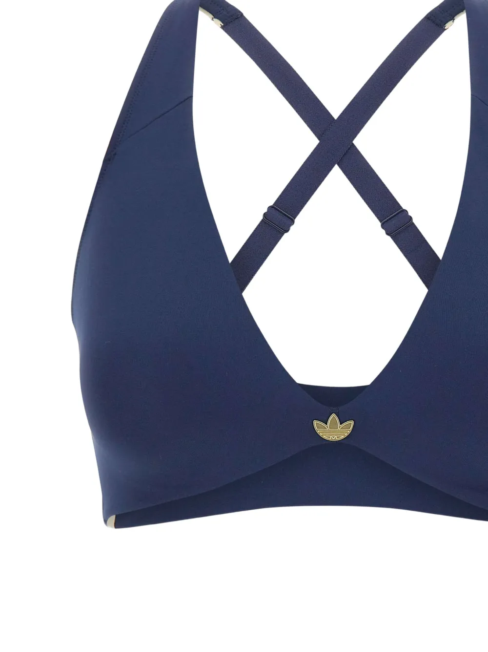 adidas logo-plaque cross-back sports bra Blauw