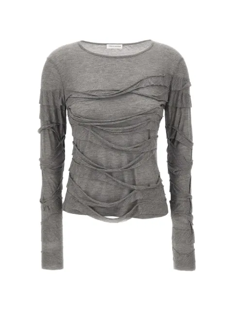 7 For All Mankind ruffle-trimmed frayed T-shirt