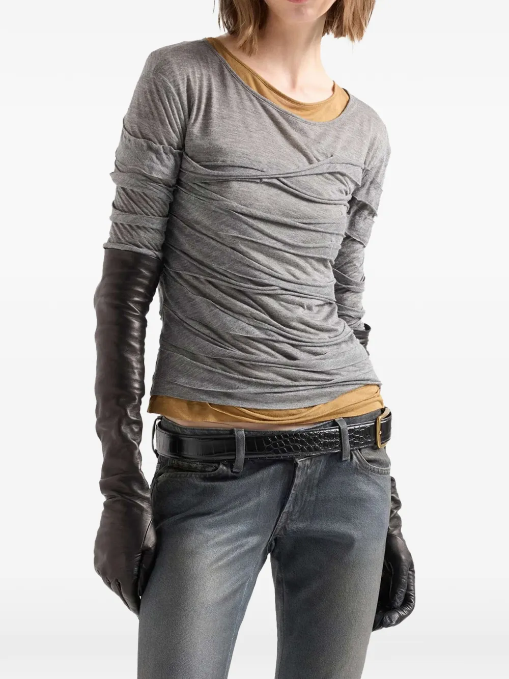 7 For All Mankind T-shirt met ruches Grijs