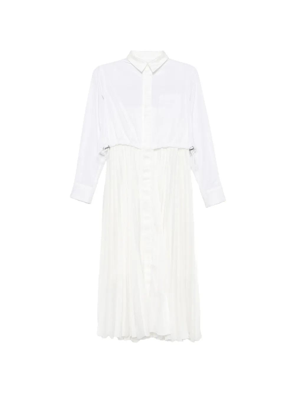 sacai robe-chemise mi-longue plissée à lien de resserrage - Blanc