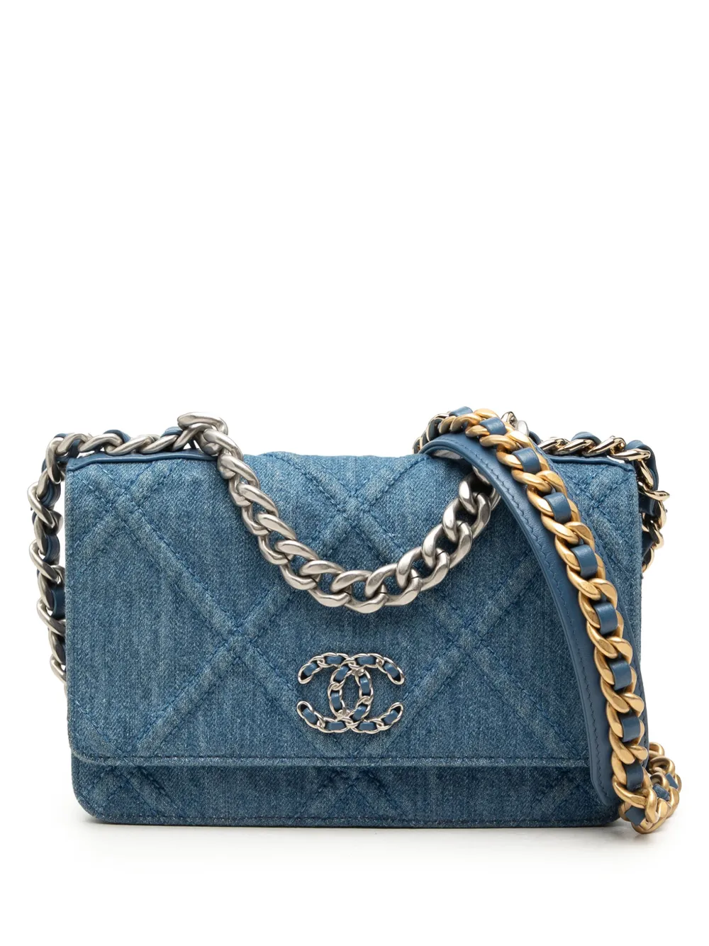 CHANEL Pre-Owned 2021-2026 Denim 19 Flap Wallet On Chain satchel - Blu