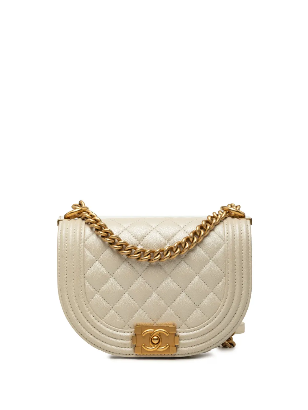 CHANEL Pre-Owned 2021-2026 Small Quilted Caviar Boy Messenger Bag crossbody bag - Bianco