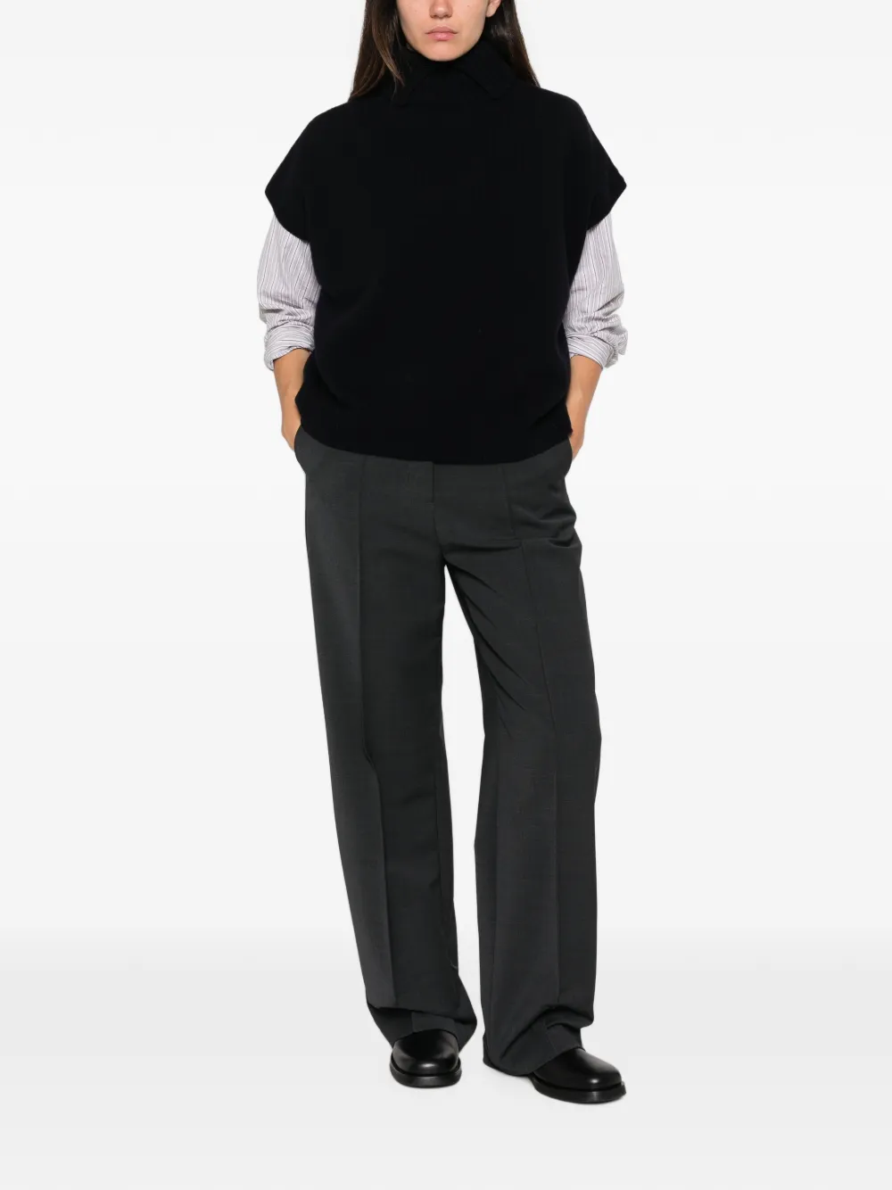 nicholson & nicholson Puff ribbed-collar sleeveless sweater