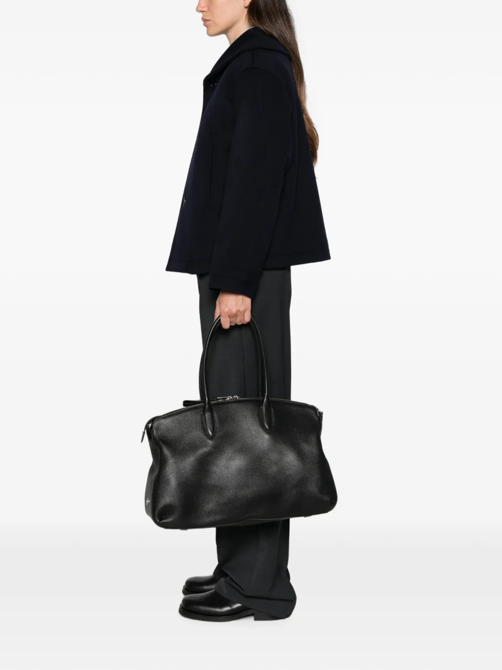 Borsalino Medium shopper met korrelige textuur Zwart