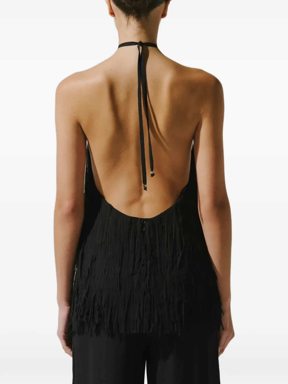 Baobab Cloe fringe-detail halterneck top Zwart
