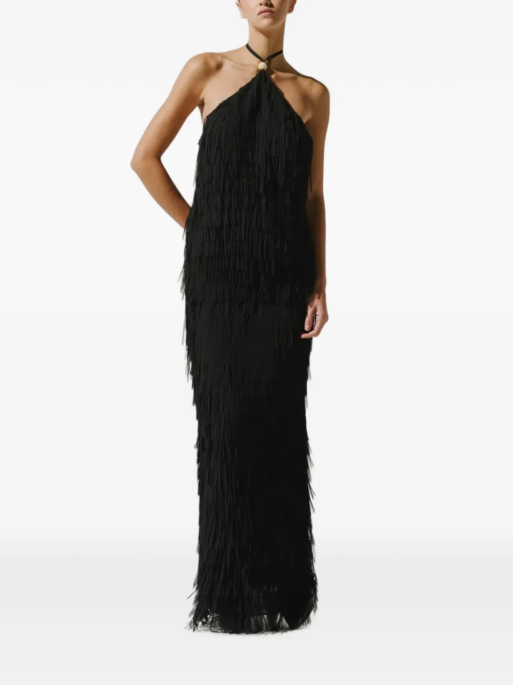 Baobab Cloe fringe-detail halterneck top Zwart