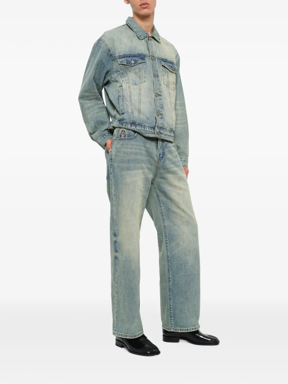 KidSuper Straight jeans met geborduurde duif Blauw