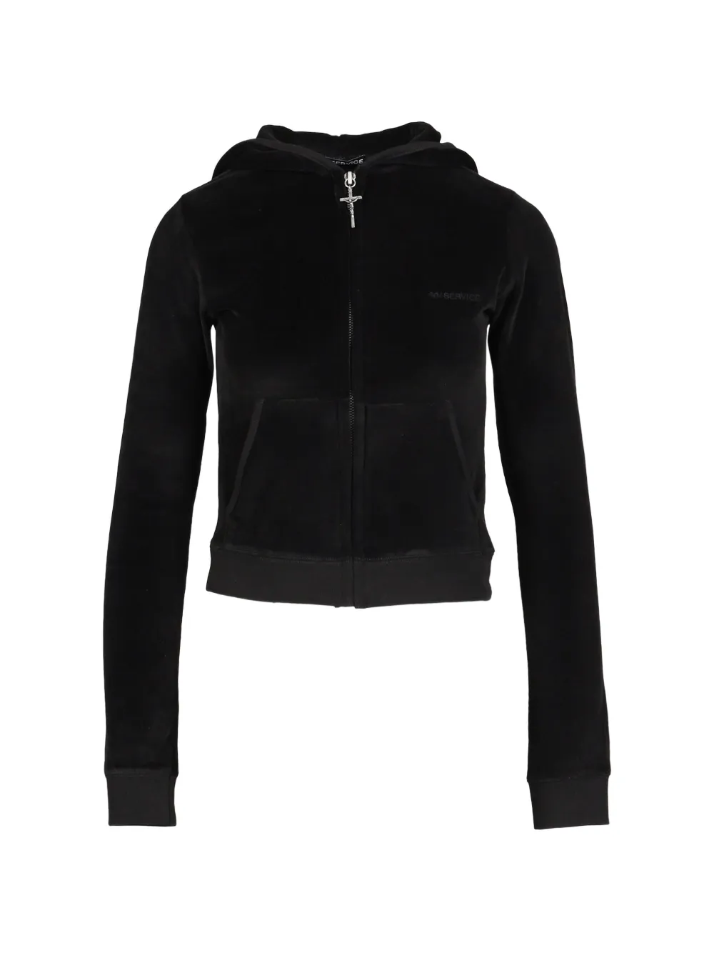 604SERVICE cross-charm velvet-finish hoodie