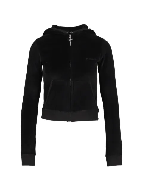 604SERVICE cross-charm velvet-finish hoodie