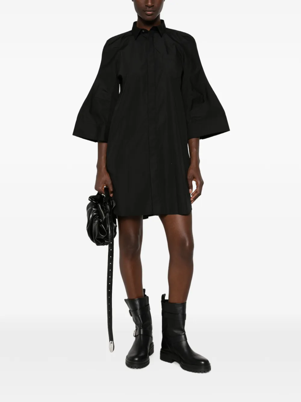 sacai Mini-blousejurk met wijde mouwen en plooien Zwart