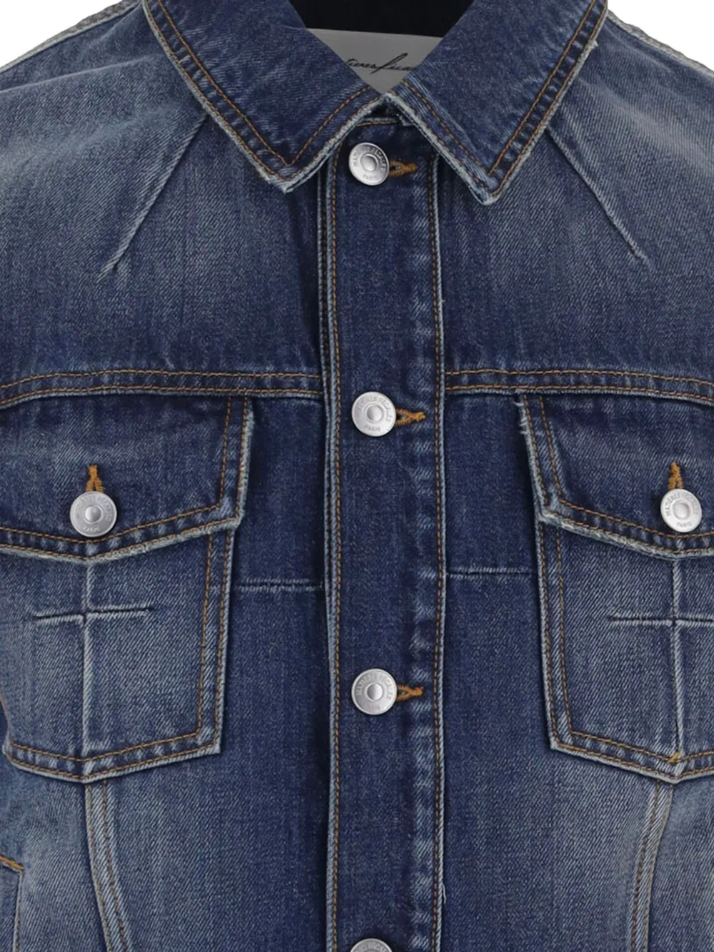 Matières Fécales Gerafeld denim jack met verwassen effect Blauw