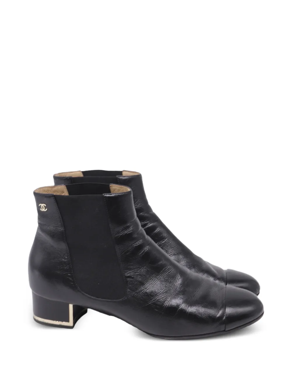 CHANEL Pre-Owned 2019 metallic-trim Chelsea boots - Nero