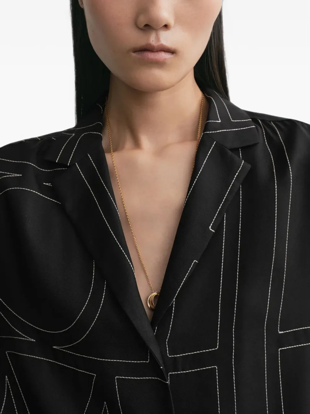 TOTEME Zijden pyjamatop met monogram Zwart