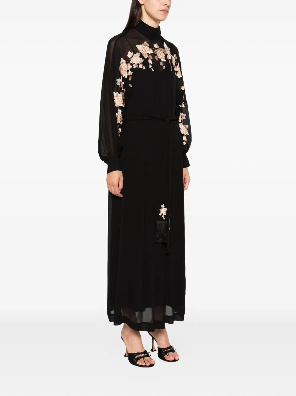 ZIMMERMANN floral-embroidered belted maxi dress Zwart