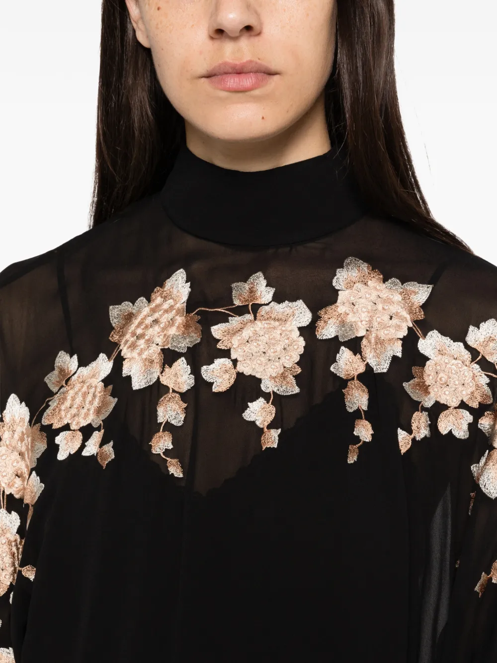 ZIMMERMANN floral-embroidered belted maxi dress Zwart